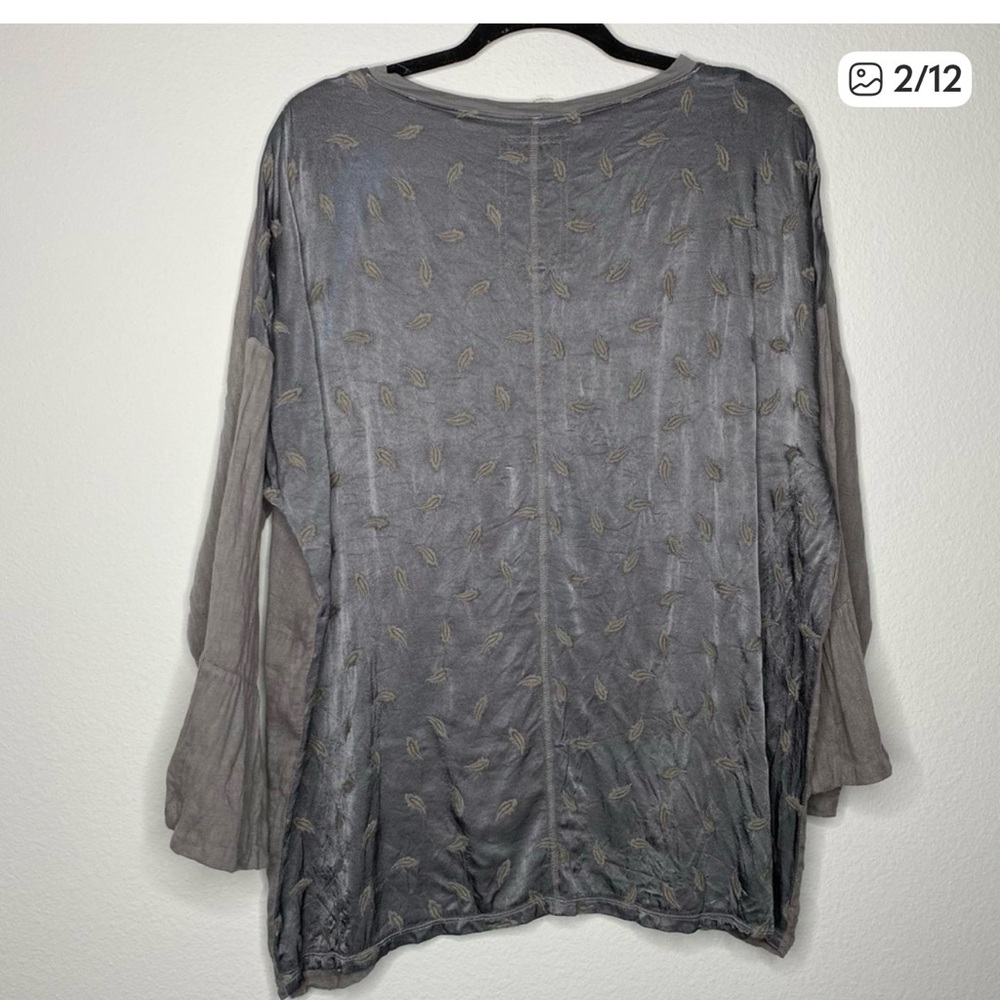 Johnny Was Boho Feather Embroidered V Neck Quarter Sleeve Blouse T Shirt Top - Picture 2 of 8